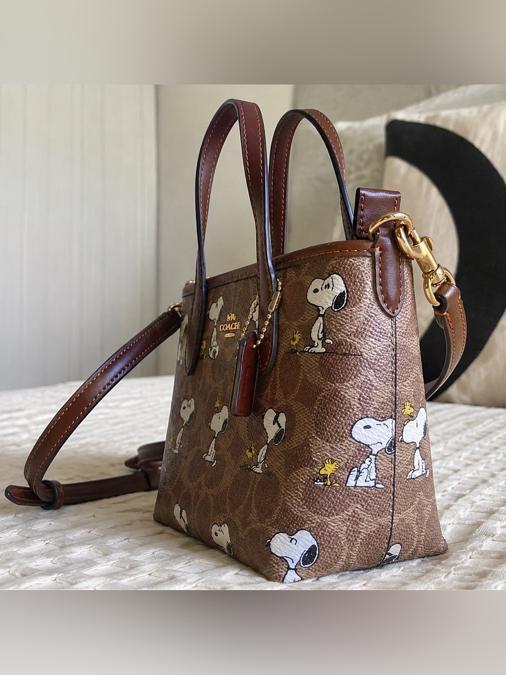 Coach Brown Snoopy & Woodstock Mini Tote - Picture 2 of 4